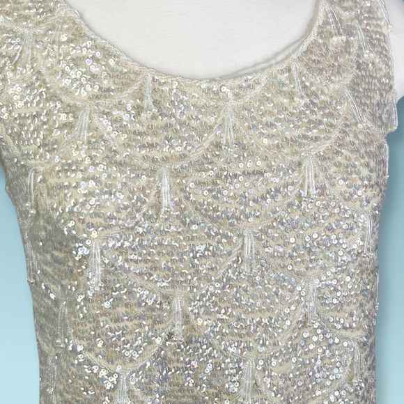 1960's Iridescent Sequined and Beaded Knit Camisole Sweater Top - Zipper Back - Picture 2 of 6